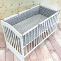 5Pc Baby Bedding Set Bumper ALL-ROUND Pillow Duvet Fit Cot 120x60cm Small White On Grey