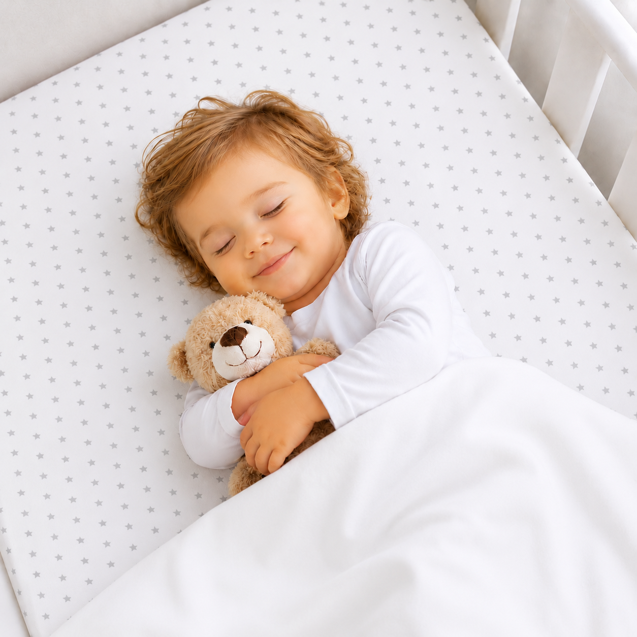 BABYMAM 4 Pack Cot Fitted Sheets 120x60 cm, 100% Organic Jersey Cotton Baby Cot Sheets, Soft Breathable Baby Bedding, Elasticated Mattress Covers (Small Stars with White)