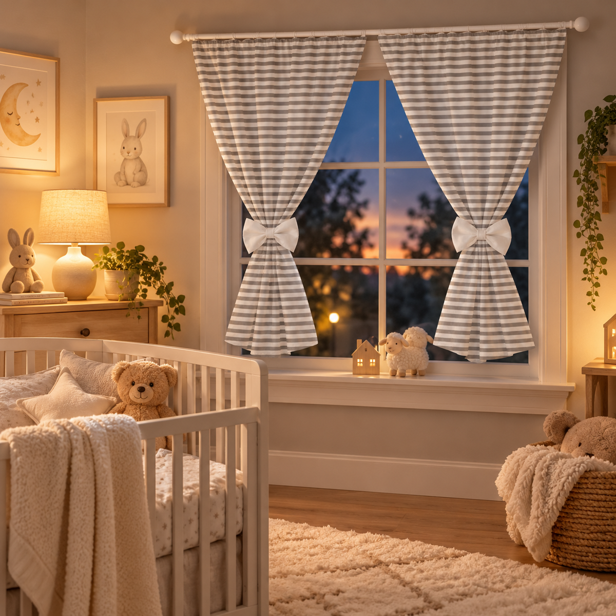 Nursery Curtains for Babies & Toddler's Bedroom Stripes grey