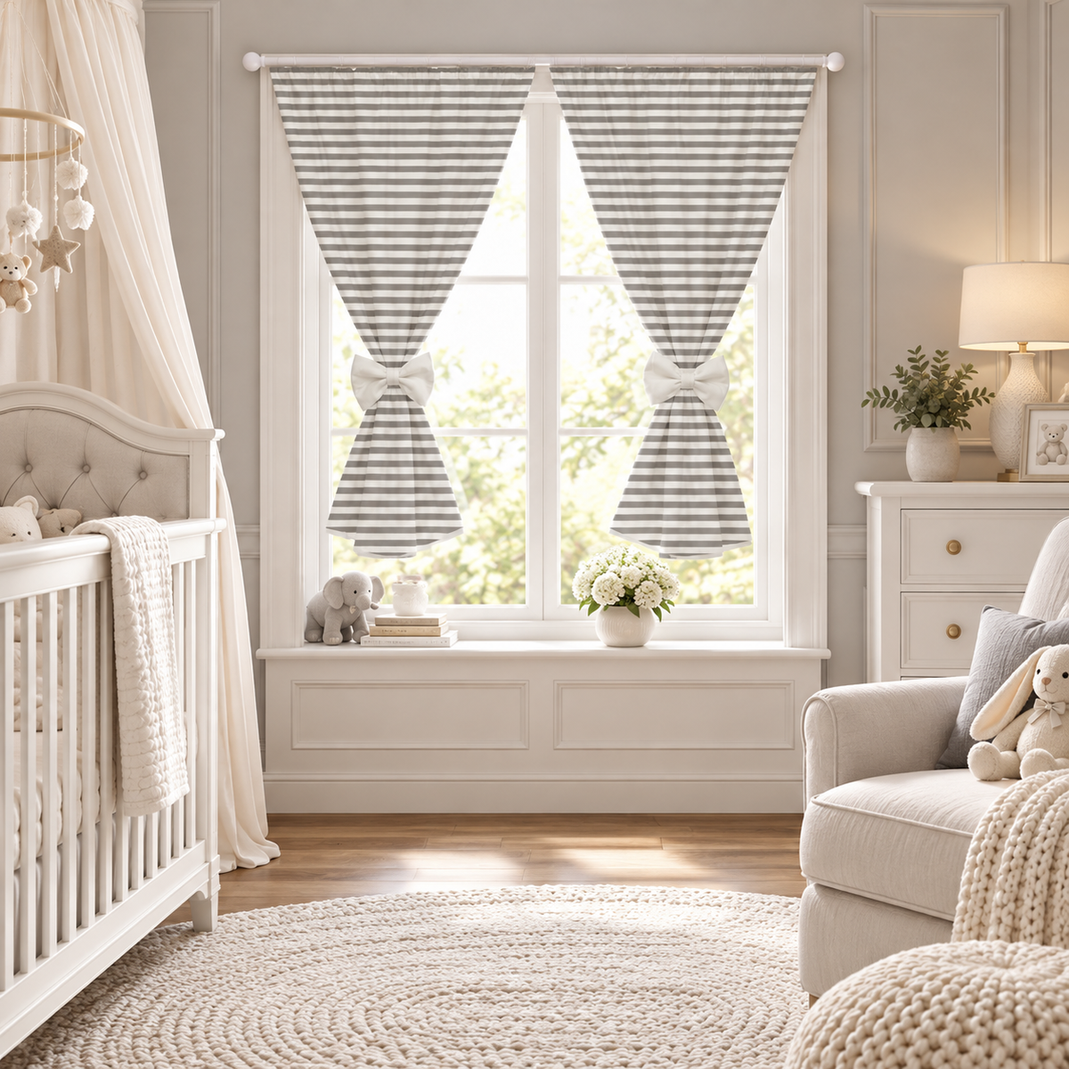 Nursery Curtains for Babies & Toddler's Bedroom Stripes grey