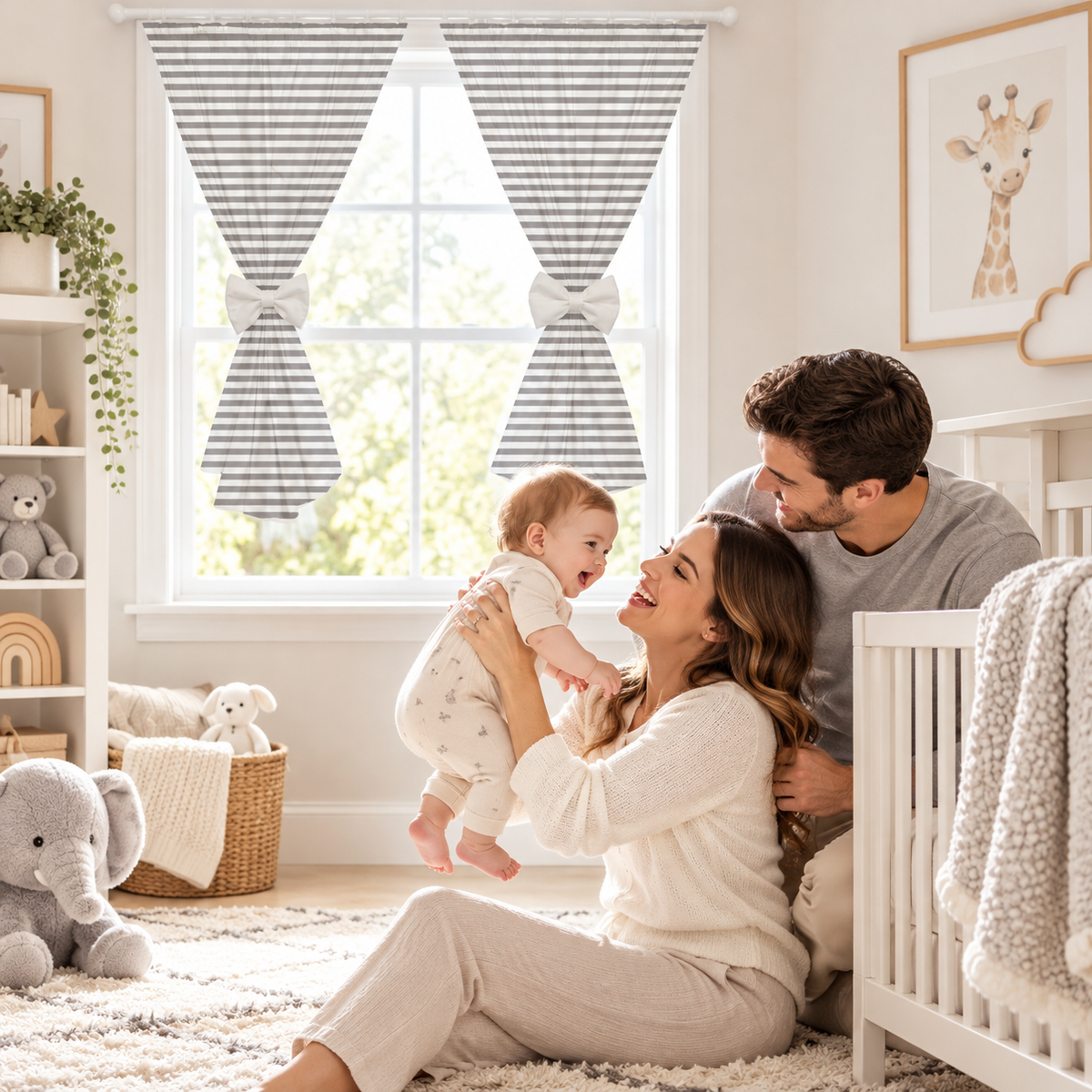 Nursery Curtains for Babies & Toddler's Bedroom Stripes grey
