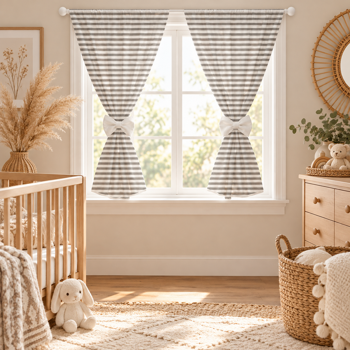 Nursery Curtains for Babies & Toddler's Bedroom Stripes grey
