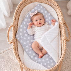 Baby Swaddle Wrap Newborn Bedding Blanket 100% Cotton Sleeping Bag Big White Stars On Grey - MyHappy Baby