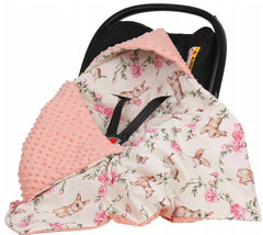 Baby Car Seat Hooded Blanket Double-sided Snuggle Swaddle Wrap Apricot / Secret Garden - MyHappy Baby
