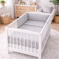 Baby 3Pc Bedding Set Pillow Duvet Bumper Fit Cot 120x60cm Small White Star On Grey