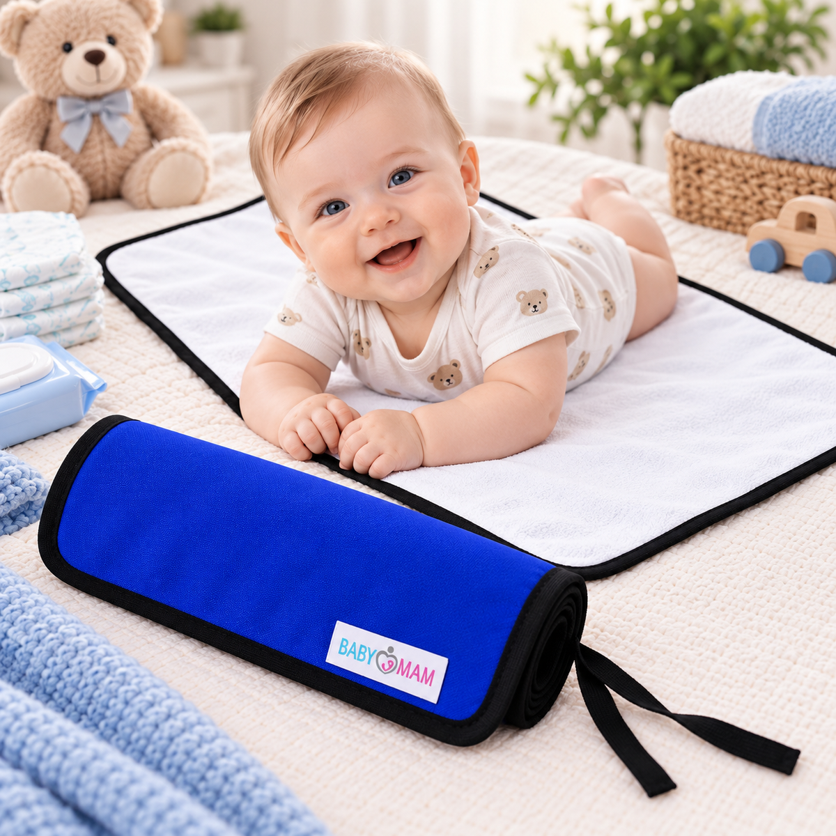 Portable Baby Changing Mat  Waterproof, Reversible & Foldable Travel Nappy Changing Pad (Blue)