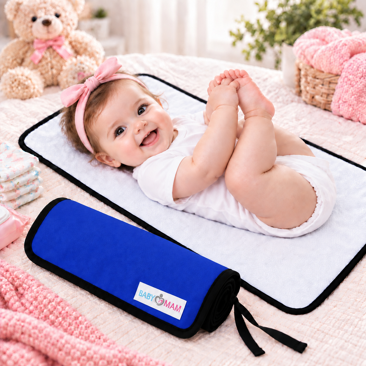 Portable Baby Changing Mat  Waterproof, Reversible & Foldable Travel Nappy Changing Pad (Blue)