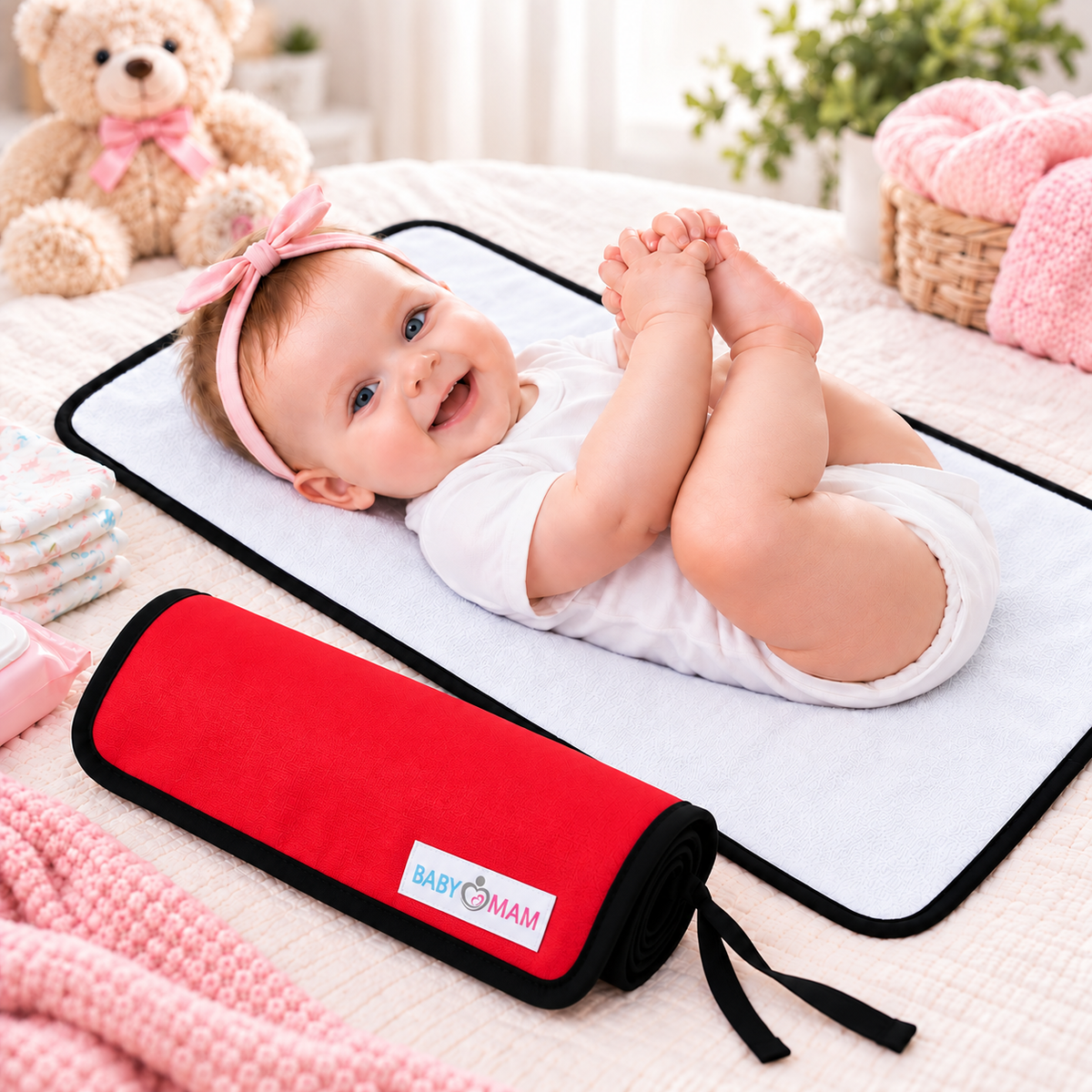 Portable Baby Changing Mat  Waterproof, Reversible & Foldable Travel Nappy Changing Pad (Red)