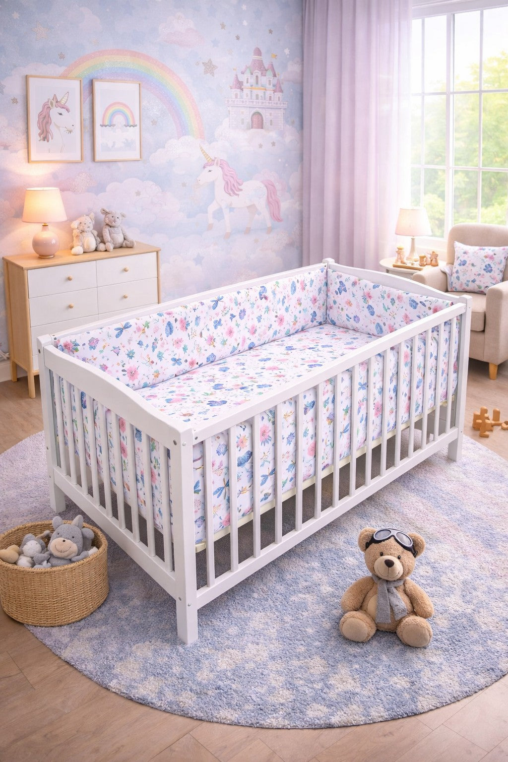 6Pc Baby Bedding Set Bumper All-round Pillow Duvet Fit Cot 120x60cm On the Meadow
