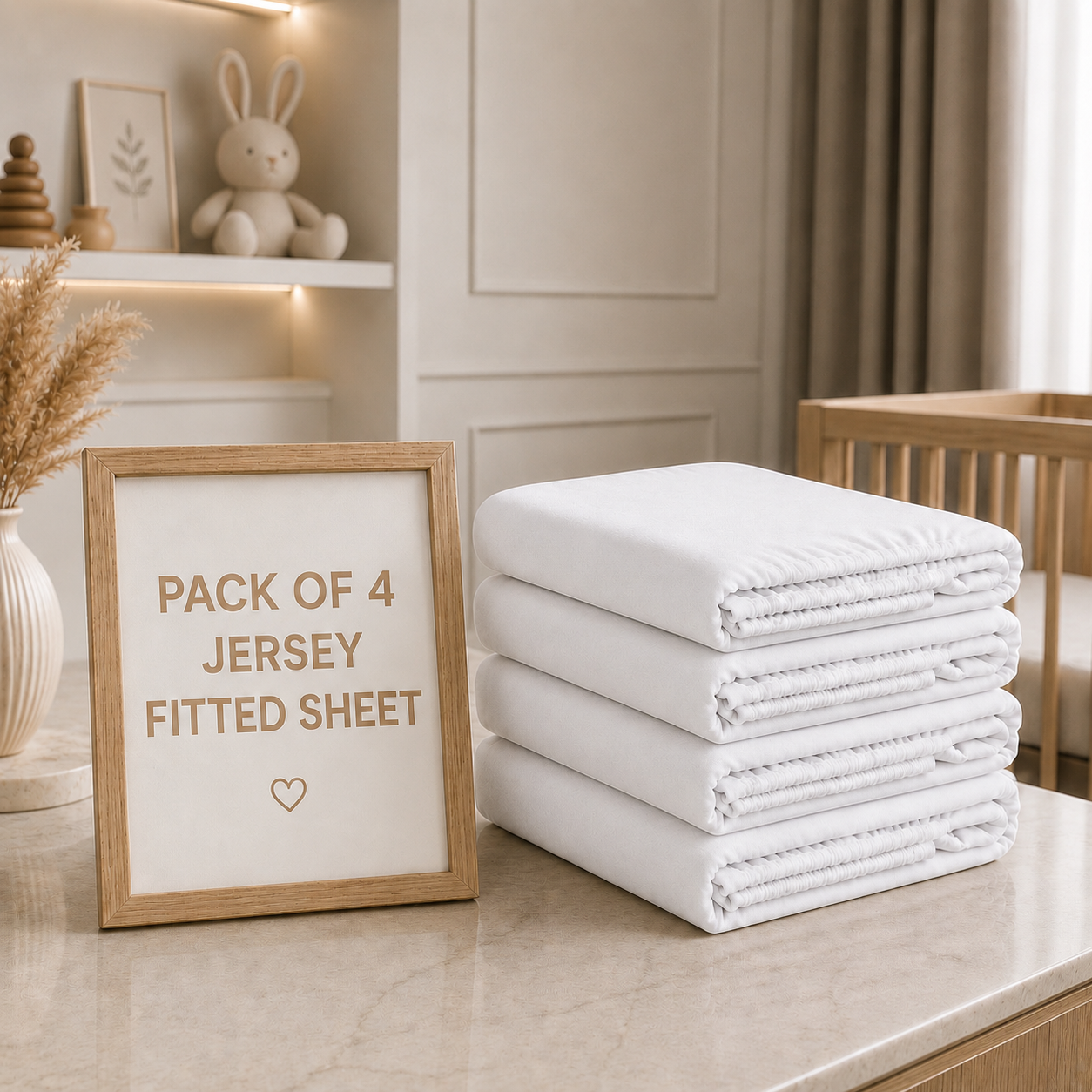 BABYMAM 4 Pack Cot Fitted Sheets 120x60 cm, 100% Organic Jersey Cotton Baby Cot Sheets, Soft Breathable Baby Bedding, Elasticated Mattress Covers (White)