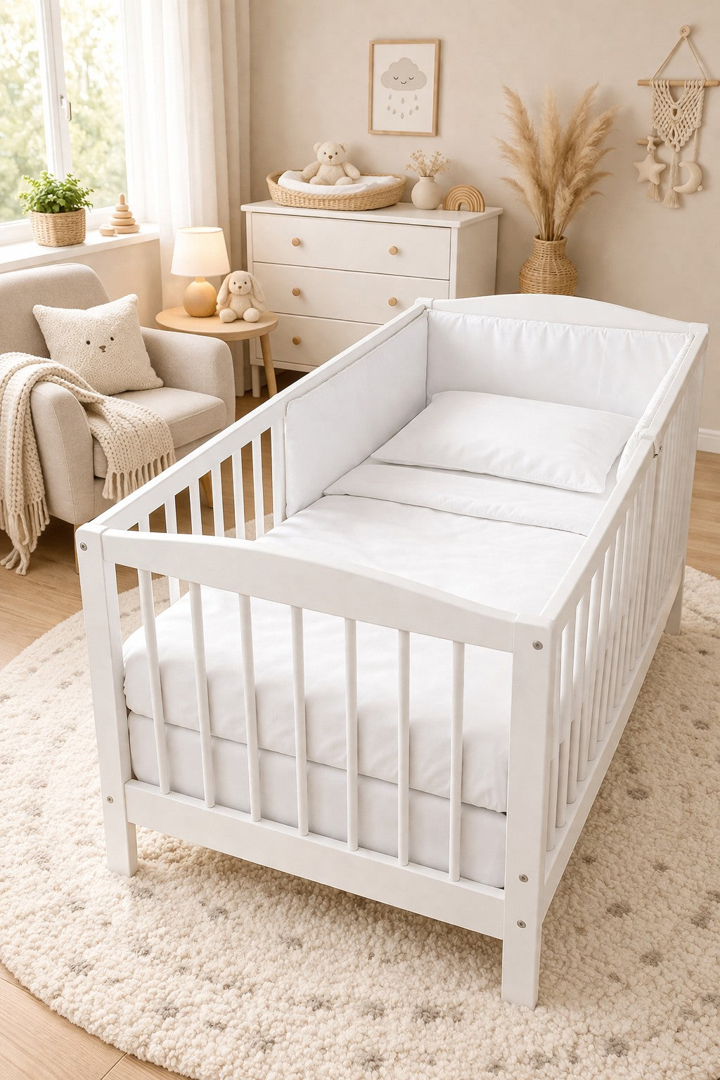 Baby 3Pc Bedding Set Pillow Duvet Bumper Fit Cotbed 140x70cm White - MyHappy Baby