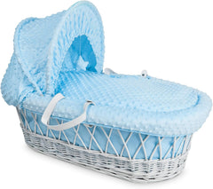 Luxury Moses Basket Padded Wicker Baby Full Set Rocking Stand White Handle/Blue - MyHappy Baby