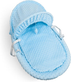 Luxury Moses Basket Padded Wicker Baby Full Set Rocking Stand White Handle/Blue - MyHappy Baby