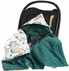 Baby Car Seat Hooded Blanket Double-sided Snuggle Swaddle Wrap Green / Animals in the Forest - MyHappy Baby