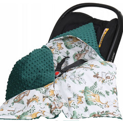 Baby Car Seat Hooded Blanket Double-sided Snuggle Swaddle Wrap Green / Animals in the Forest - MyHappy Baby