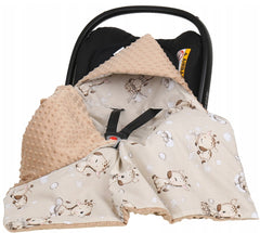 Baby Car Seat Hooded Blanket Double-sided Snuggle Swaddle Wrap Beige / Giraffe - MyHappy Baby