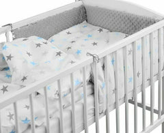 Baby 5Pc Dimple Bedding Set Pillow Duvet Quilt Bumper Fit Cotbed 140X70cm Dimple Grey/ Grey Blue Stars - MyHappy Baby