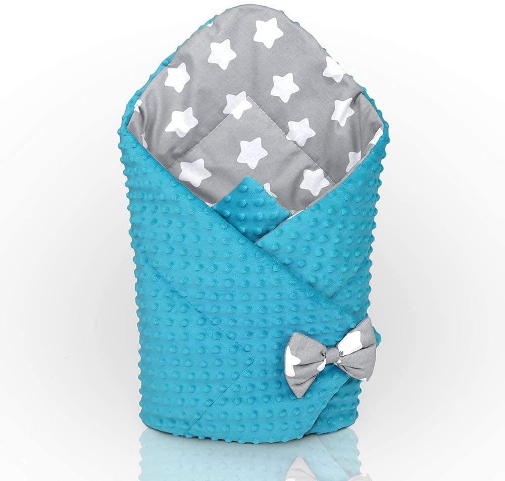 Baby Swaddle Wrap Newborn Dimple Cotton Infant Bedding Turquoise/ Big Stars On Grey