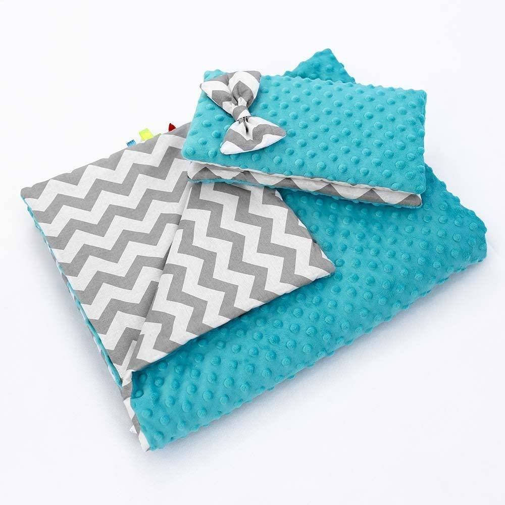 Warm Baby Blanket Dimple Cotton Quilt Pillow Double Sided 100X75cm Turquoise - Zig Zag