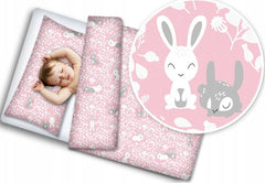 Baby 5Pc Bedding Set Pillow Duvet Bumper Fit Cotbed 140x70cm Bunny Pink - MyHappy Baby