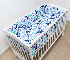 Baby 5Pc Bedding Set Pillow Duvet Quilt All-Round Bumper  Fit Cotbed 140X70cm Dinosaurs Blue - MyHappy Baby