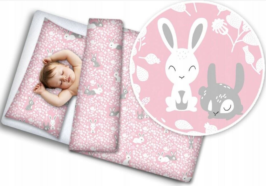 Baby bedding set 10pc fit cot bed 140x70cm - Bunny pink