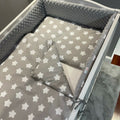 Baby 3Pc Dimple Bedding Set Pillow Duvet Bumper Fit Cotbed 140X70cm Dimple Grey/ Big White Stars On Grey