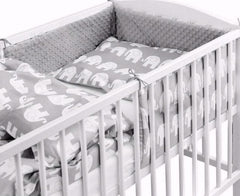 Baby 5Pc Dimple Bedding Set Duvet Quilt Fit Cotbed 140X70cm Dimple Grey/ Grey Elephants - MyHappy Baby