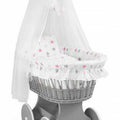 Grey Wicker Wheels Moses Basket Baby+Full Bedding Set Pink grey stars