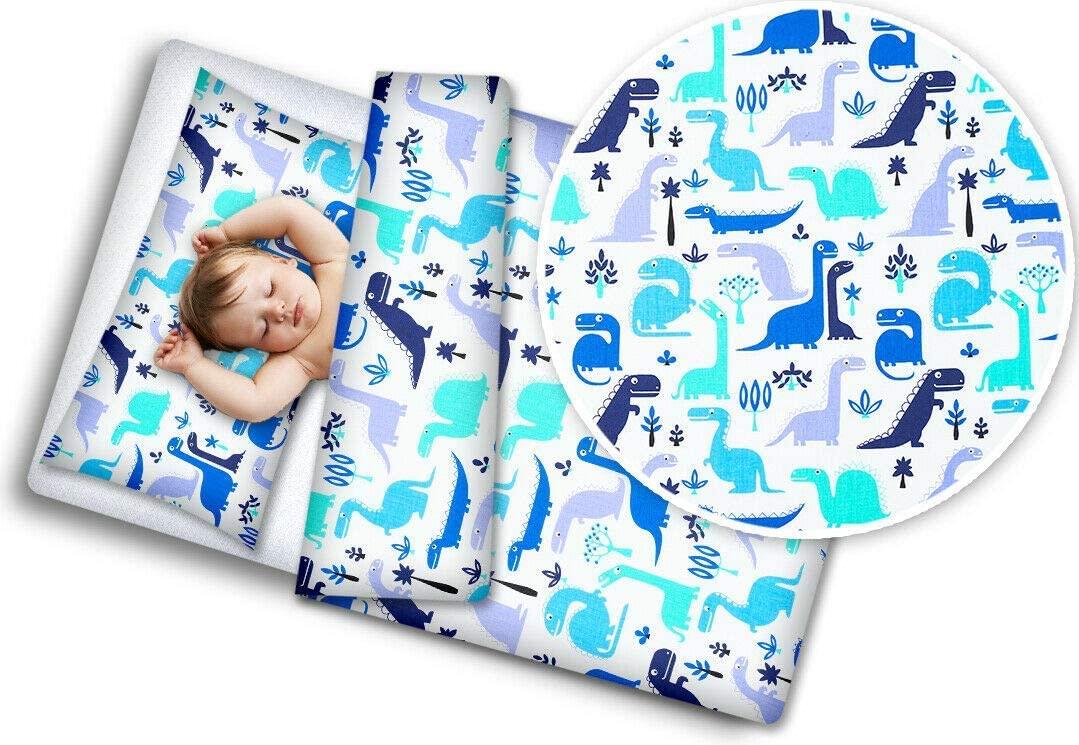 Baby 4Pc Bedding Set Pillow Duvet Quilt Fit Cotbed 140X70cm Dino Blue