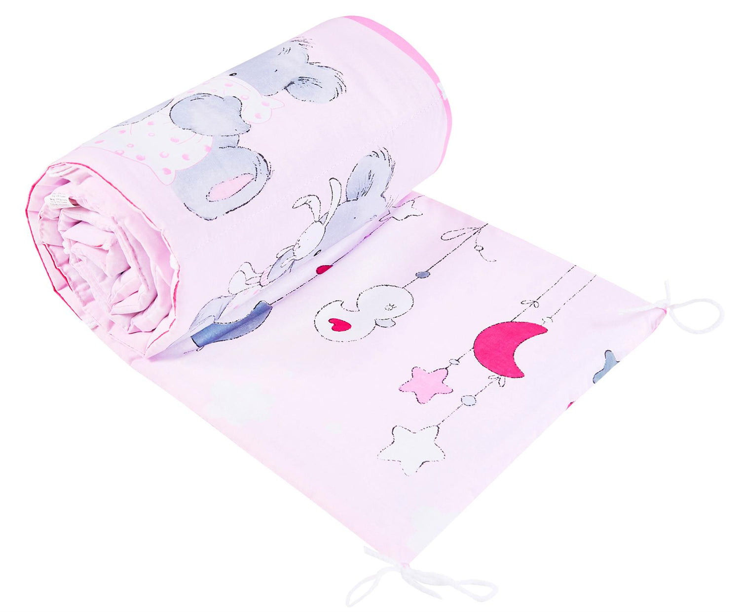 Padded Bumper To Fit Baby Cot Bed All-Round Cotton 420cm Cuddle Bear Pink
