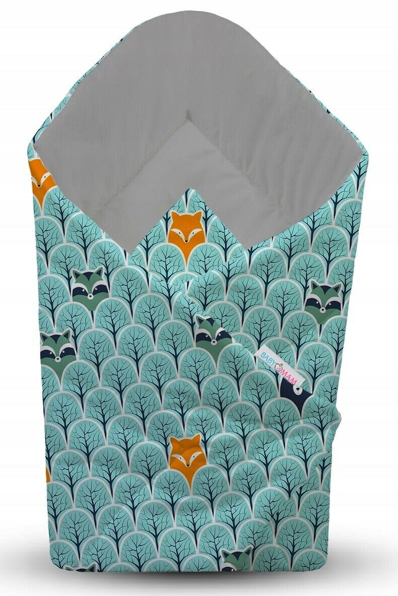 Baby 6pc Double-sided soft infant Cocoon Fox in Forest Turkus/ Grey