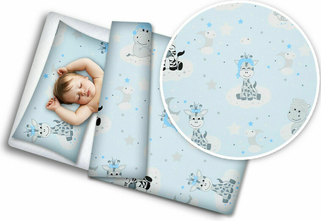 Bedding Set 4Pc Fit Kids Junior Bed 150X120 Sweet Animals Blue