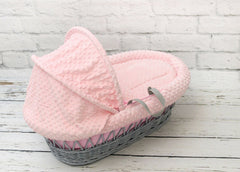 Luxury Moses Basket Padded Grey Wicker Baby Full Set - Pink Dimple - MyHappy Baby