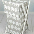 Laundry Basket with white wooden frame and storage removable linen ELEPHANTS GREY