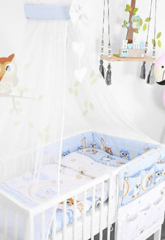 Baby bedding set 10pc fit cot bed 140x70cm - Owls moon blue - MyHappy Baby