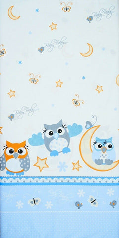 Baby Fitted Toddler Bed Sheet Printed 100% Cotton Mattress 160X80cm Owls Moon Blue - MyHappy Baby