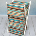 Laundry Basket with white wooden frame and storage removable linen MAGENTA STRIPES