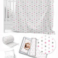 Baby 6Pc Bedding Set Pillow Duvet Quilt Sheet Bumper Fit Cotbed 140x70cm Grey Pink Stars