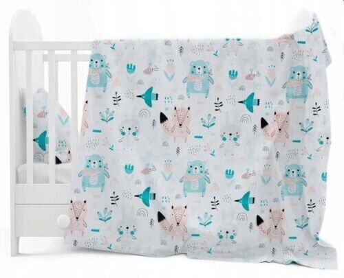 Baby Bedding Set 6pc fit Crib 70x80 Bumper 260cm Cotton Boho Animals Turquoise