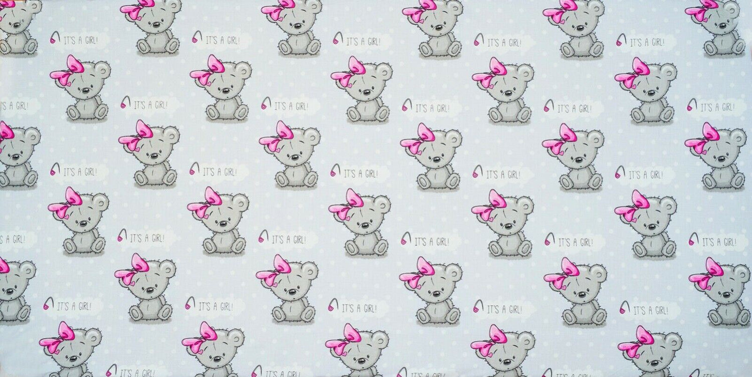 Baby Fitted Junior Bed Sheet Printed 100% Cotton Mattress 160X70cm Teddy Girl Grey