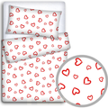 Bedding Set 4Pc Fit Kids Junior Bed 150X120 Red Hearts On White