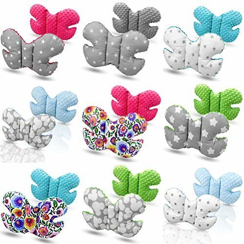 Butterfly Dimple Pillow Baby head and neck support Grey - big white stars on grey background