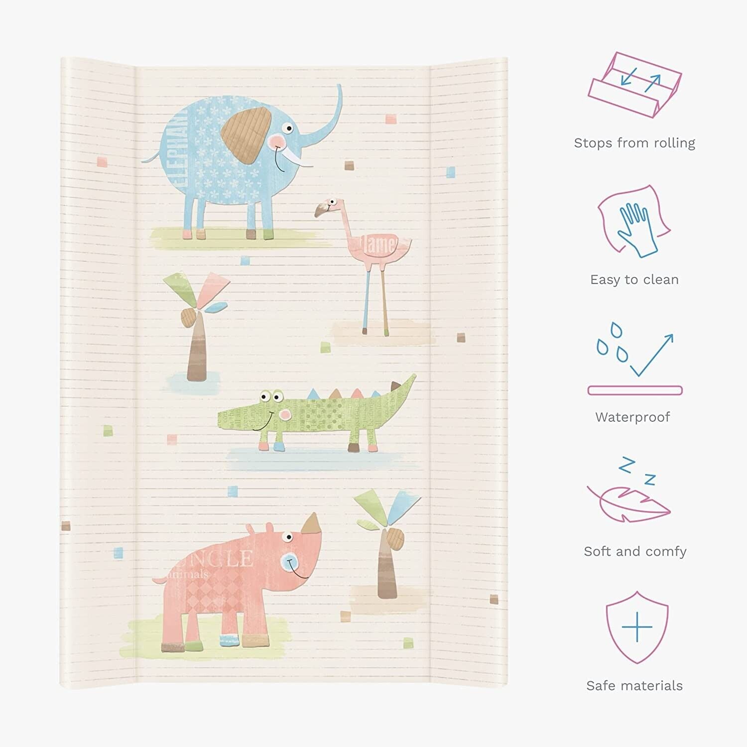 Baby Changing mat Hard Base Nursery Padded 70x50cm Fit Cot Gang Elephant ecru