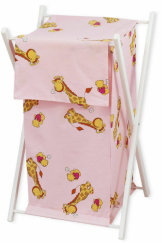 White frame laundry basket with removable linen Giraffe Pink