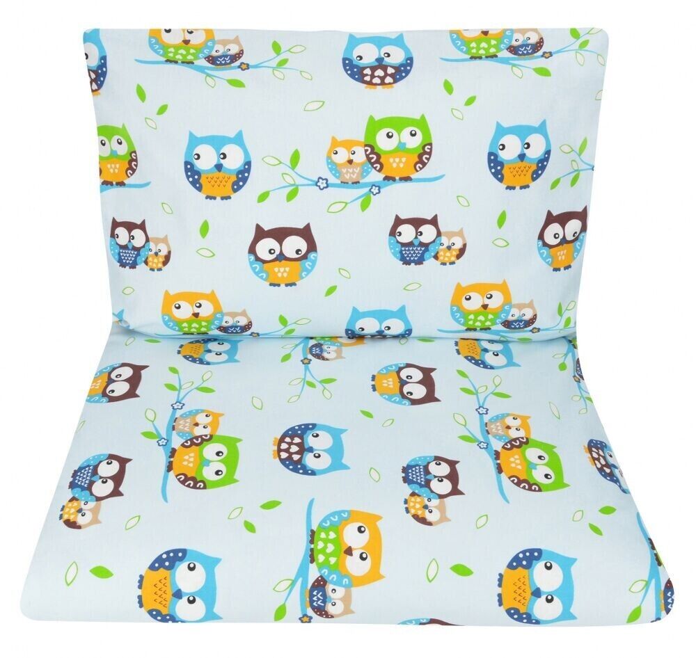 Filled Bedding 100% Cotton Fit Cot 120x60CM Soft Baby Duvet Pillow Owls Blue