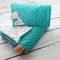 Baby Blanket Dimple Quilt Pillow Set 100x75 Turquoise/Small white stars