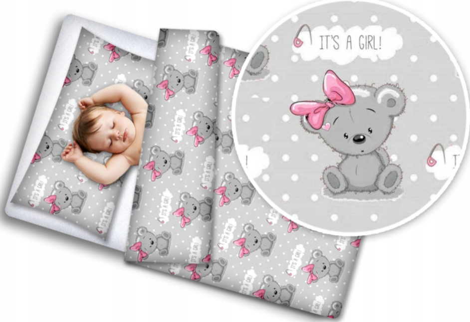 Baby Bedding 2pc Duvet Cover Set fit Cot Cotton 120x90cm Teddy Girl Grey