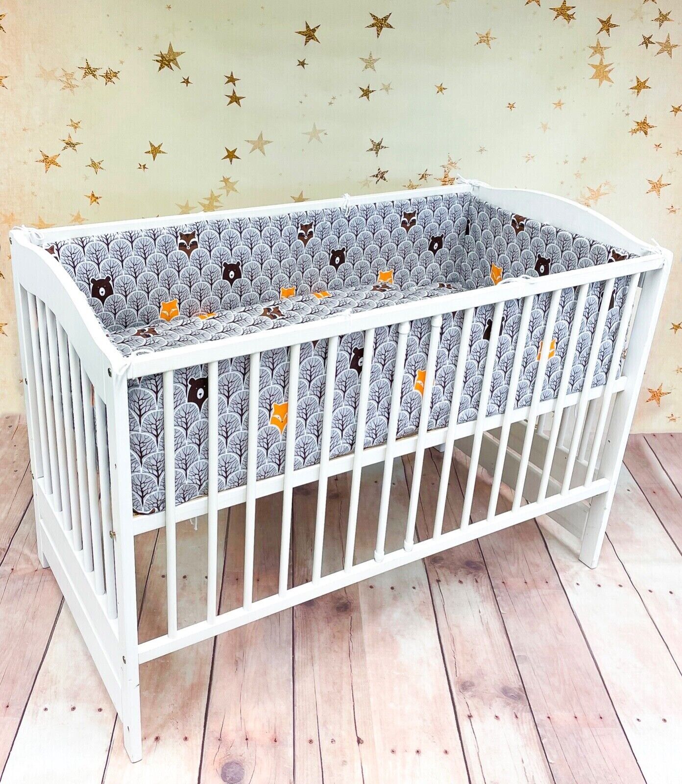 Baby Bedding Set 3pc All-round Bumper Fit Cot 120x60 Fox in forest grey