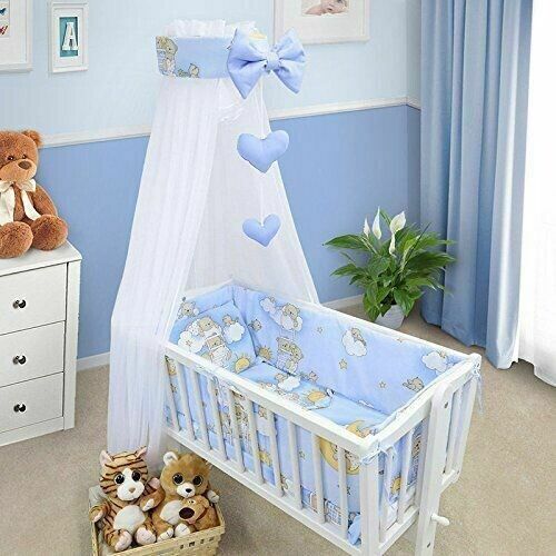 Baby bedding set 5pc nursery cotton pillow duvet bumper 70x80cm Ladder Blue